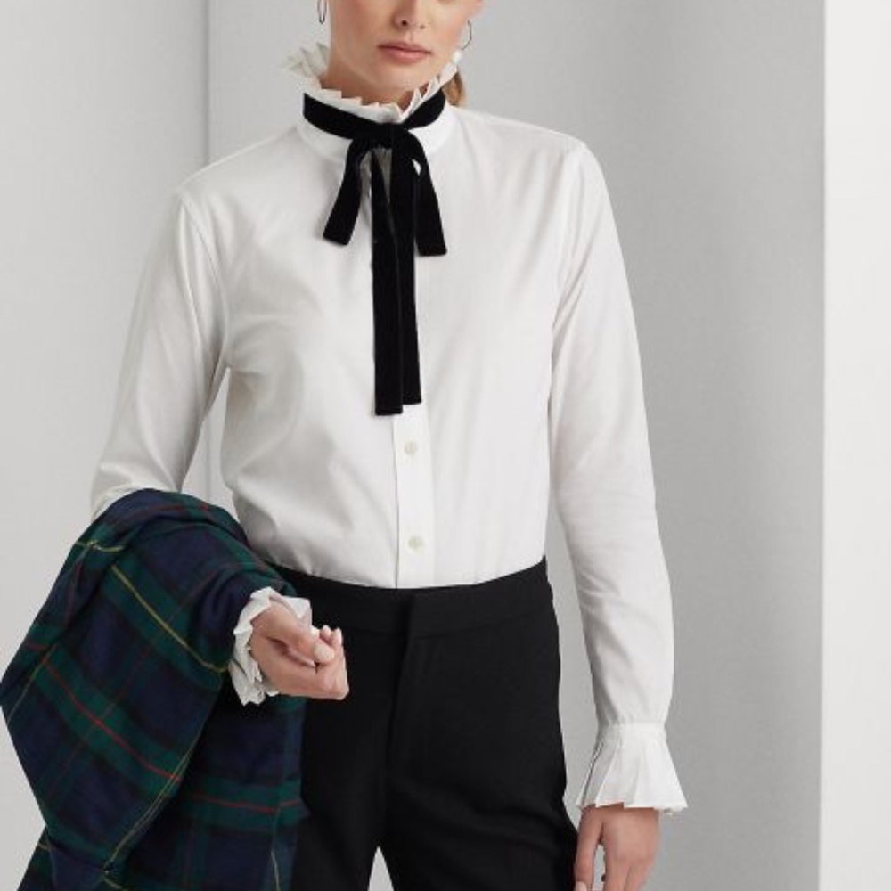 Ralph Lauren Tie Neck Cotton Shirt, NWT, $145